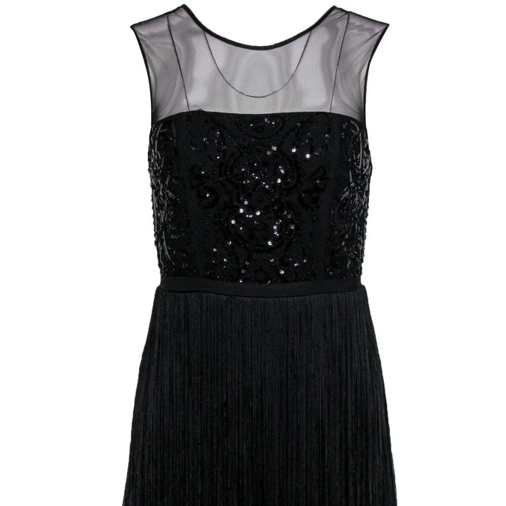 BCBGMaxAzria black mini short fringe dress sz 2